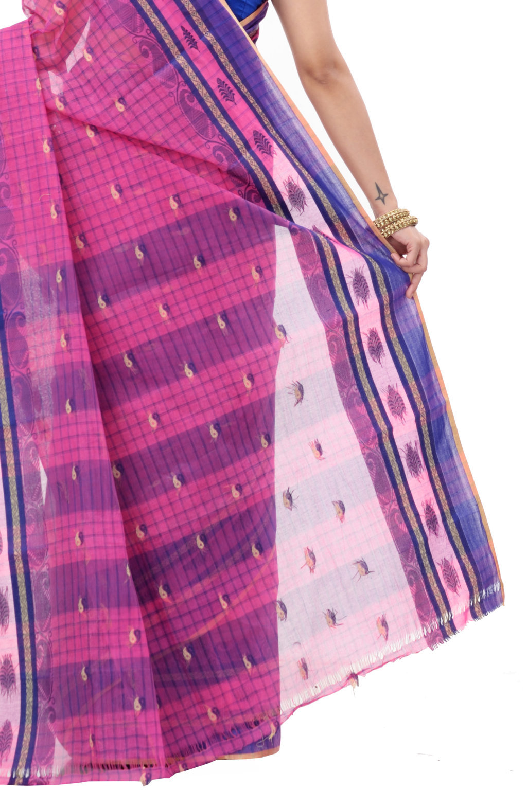 Pink Pure Cotton ChakButi Tant Saree (127)